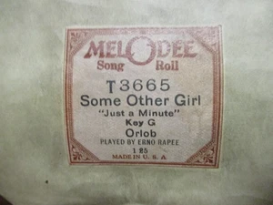 MELODEE #T3665 "SOME OTHER GIRL/JUST A MINUTE" PIANO ROLL - Picture 1 of 5