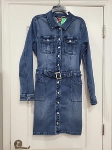 Guess Factory Eco Veronique Denim Dress Size L Womens Blue Dark Wash Mini Length - Picture 1 of 6