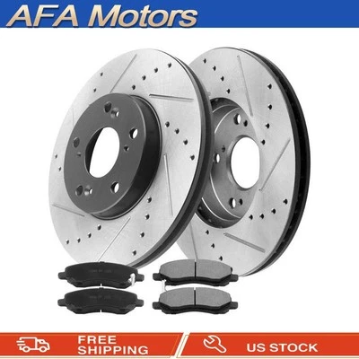 For 2007-2020 Mitsubishi Outlander Front Drilled Brakes Rotors + Brake Pads - Image 1 of 4