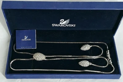 Collar Serpiente BOLO LARIAT Cristal Firmado Swarovski Cisne 23+9" Gota Tono Plata Foto 1 de 4