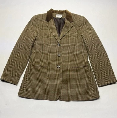 VTG Brown Plaid Wool Blend Blazer Jacket Size 12 Tall Preppy Lagenlook 90s Y2K - Image 1 of 4