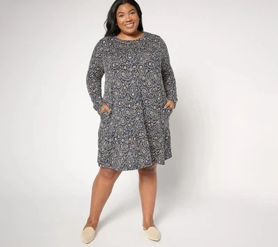 Cuddl Duds Seriously Soft Tiered Hem Lounge Dress BLKBohoPaisley M New - Image 1 of 4