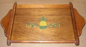 Vintage MCM Hand Made 23" Teak Wood & Pineapple Breakfast Serving Tray Very Nice - Picture 1 of 7