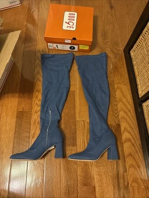 Rouge Thigh High Boots Denim Womens Sz7 - Image 1 of 4