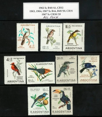 Argentina Bird Semi-postals Sc#B40-50, CB32-39 Selection of 9 stamps  mnh Arg43 - Image 1 of 2
