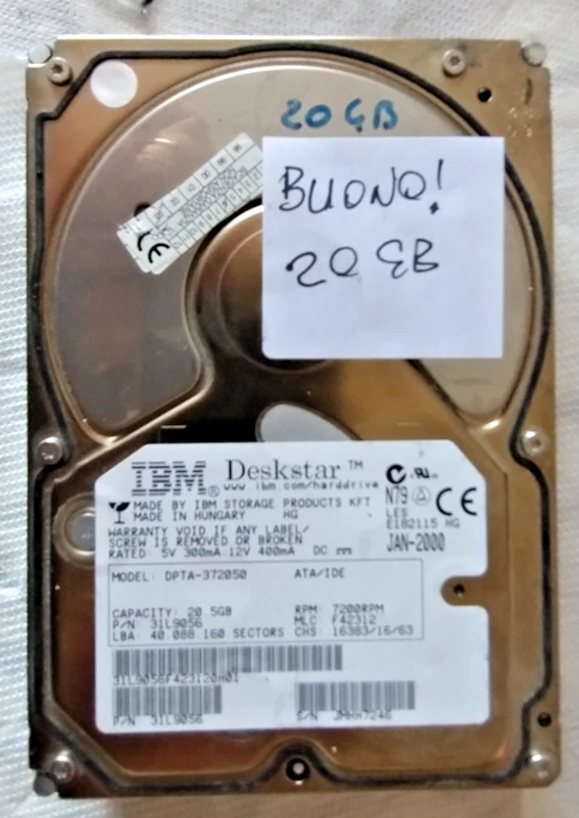 Hard Disk 20 GB IBM DPTA-372050 interfaccia IDE - Immagine 1 di 3