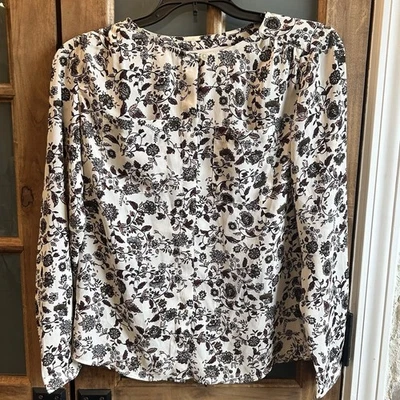 LOFT блузка рубашка XXSP кремовый цветочный на пуговицах длинным рукавом офис износ опрятный - Изображение 1 из 4