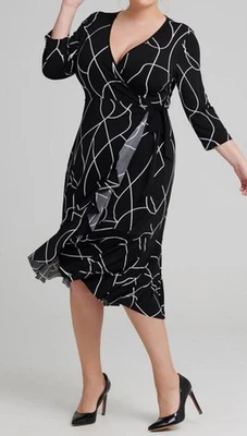 Vestido envolvente Lane Bryant geométrico reverso escriba garabato manga 3/4 talla 14/16 Foto 1 de 4