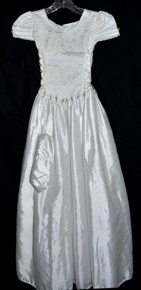 Vestido Creaciones Fany Niñas Southern Belle Blanco con Perlas Lentejuelas Encaje Talla S Foto 1 de 4