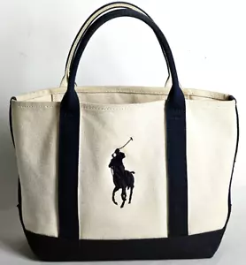 Bolso de mano de tela Ralph Lauren crema/marina para compradores - Imagen 1 de 10