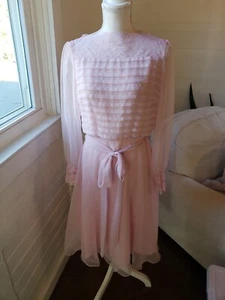 Pink Dress, Vintage 70s 80s, Medium, Sheer Layer Long Sleeve Midi Length - Picture 1 of 15