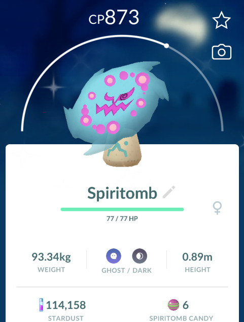 Pokémon Go Shiny Spiritomb - mini act PTC 100k stardust