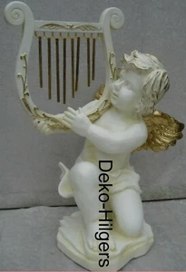 Engel Figur Harfe Kniehend Gartenfigur Amor Garten Skulptur Grabengel Groß F108 - Picture 1 of 2