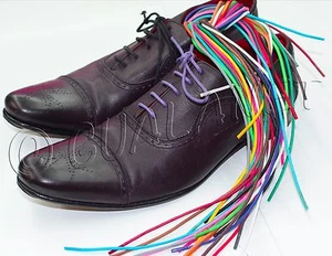 ROUND Premium Waxed Cotton Dress Shoelaces Thin Colorful Shoe Boot Laces Strings - Picture 1 of 32