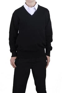 Jumper Black Vee Neck Pullover Chest Size 28” Age 7 to 8 Perfect School Uniform - Picture 1 of 5
