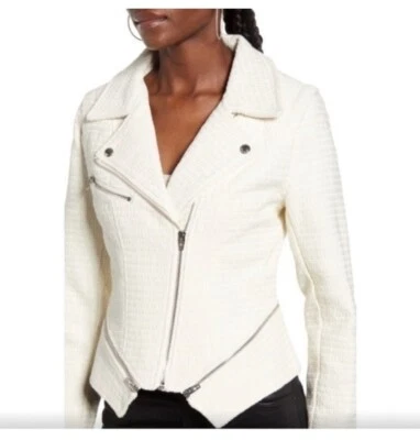 Chaqueta de Moto LOVE TOKEN Marfil Boucle Mezcla de Algodón Asimétrica Cremallera Recortada XS Foto 1 de 4