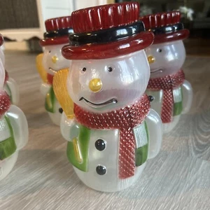 Vintage 9” Blow Mold Snowmen Set of 5 String Light Covers Pathway Lights - Picture 1 of 6