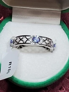 Sterling Silver Tanzanite Ring Size 7 Intricate Band Multiple Stones - Bild 1 von 4