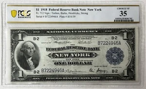1918 $1 Federal Reserve Bank Note New York Fr. 712 PCGS Choice VF35 - Picture 1 of 2