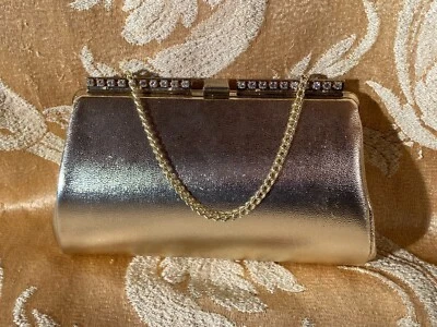 Vintage 60s Gold Rhinestone Clutch 1960s Formal Evening Prom Party Bag Purse - Image 1 of 4