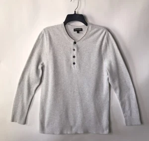 EXPRESS Men's Henley Sweater Size L Slim Medium Light Gray Rib Knit Long Sleeve - Picture 1 of 12