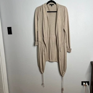 Banana Republic Tan Knit Long Cardigan Open Front Waist Tie Long Sleeve Sz M - Picture 1 of 6