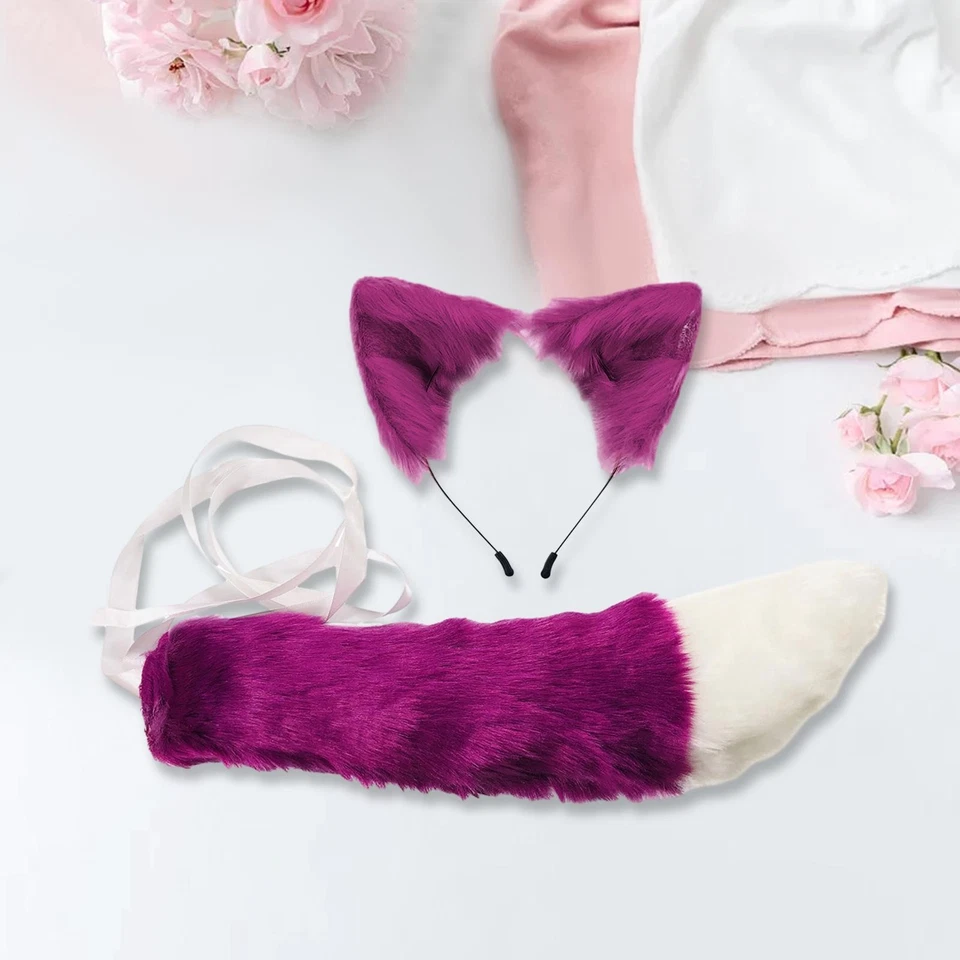 Faux Fur Ears and Tail Set Cartoon Headwear for Kids Adults for Mardi Gras - Image 1 of 1