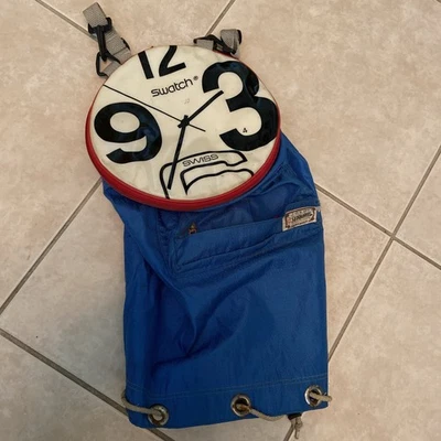 Mochila Bolso de Lona Vintage Swatch Swiss Watch Face 18" Azul Blanco HECHA EN EE. UU. Foto 1 de 4