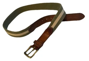 Vintage USA hergestellt Leder Canvas Golf Gürtel grün mit hellbraunen Streifen 32-36 Zoll - Bild 1 von 5