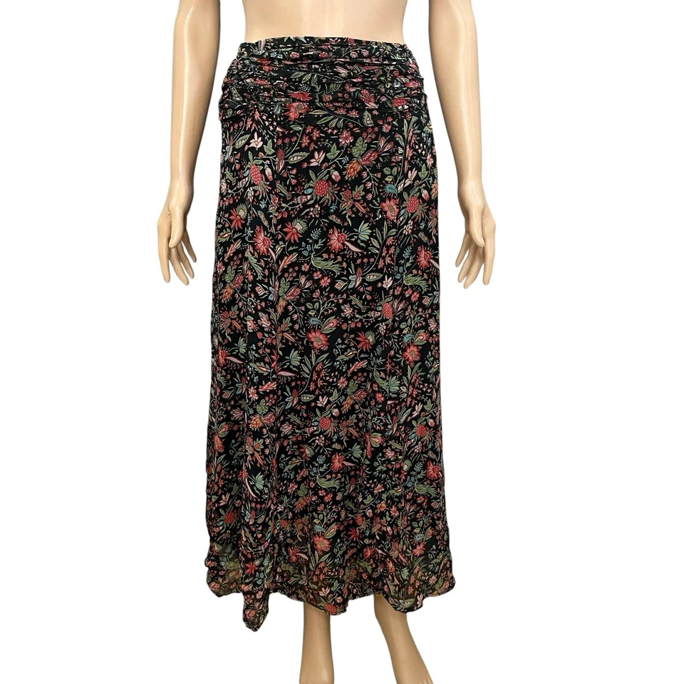 Maxi Falda Sundance Seda Mediana Floral Cintura Acanalada Boho Pradera Cottagecore Foto 1 de 4