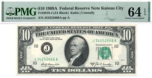1969a $10 Kansas City Federal Reserve Note • 2019-J • PMG 64 EPQ - Picture 1 of 2