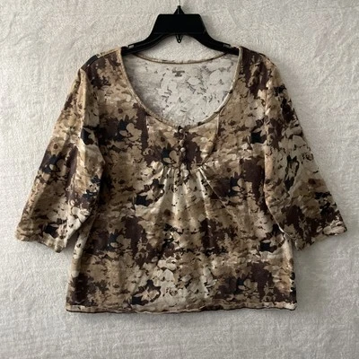 Blusa Top Mujer St. Johns Bay Marrón Geométrica Plus 1X Algodón Manga 3/4 Redonda Foto 1 de 4