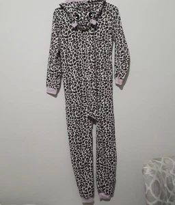 The Children’s Place Pink Cheetah Print Cozy Pajamas Hoodie Zip-Up One-Piece - Picture 1 of 5
