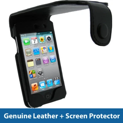 Black Genuine Leather Case for Apple iPod Touch 4th Gen 4G iTouch Cover Holder - Image 1 of 3
