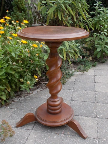 Small Hand Carved Wood Barley Twist Pedestal Display Side Table Plant Farmhouse Cover