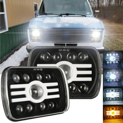 Par de faros LED cuadrados intermitente 7x6" para Ford F150 Bronco 1978-1986 Foto 1 de 4