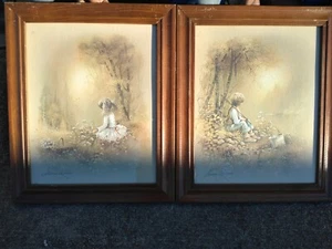 ANDRES ORPINAS Framed ART Lithograph Prints GIRL MEADOW BOY FISHING Set ❤️ts17j - Picture 1 of 10