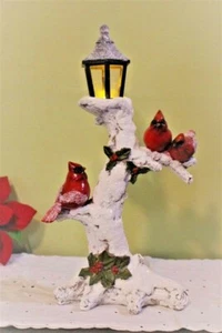 Lámpara de Navidad Cardinal Birds 14 pulgadas cubierta de nieve abedul rama - Imagen 1 de 5