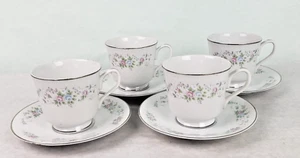 Set of 4Carlion Japan Corsage Pattern #481 Cups & Saucers Blue Pink Floral - Picture 1 of 6