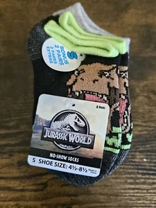 Jurassic World No Show Socks Kids Size S 4 1/2-8 1/2 8 Pair - Picture 1 of 7