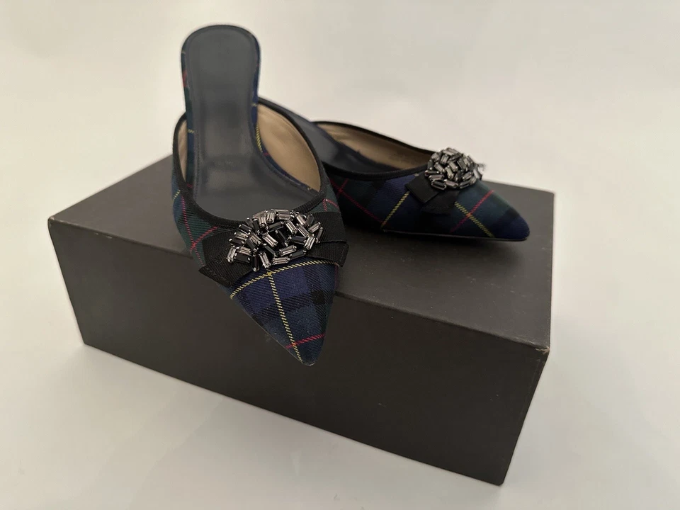 Tacones de gatito a cuadros azul marino J Crew para mujer talla 8,5 Foto 1 de 4