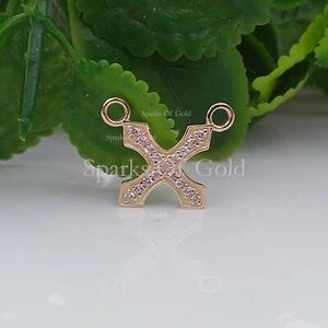 Pave Diamond Cross Charm Connector 14K Yellow Gold Minimalist Jewelry Finding - Picture 1 of 4