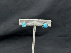 Vintage Native American Sterling Silver Turquoise Clip on Earrings, Signed - Picture 1 of 10