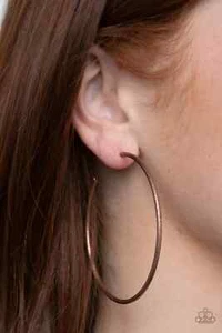Paparazzi "Rustic Roundabout" Antique Copper Hammered Hoop Earrings, 2-1/2" Diam - Picture 1 of 2