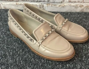 Chanel Chain Loafers Slip-On CC Beige Nude Leather Shoes 39.5 9.5 Authentic - Picture 1 of 16