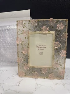 VINTAGE Treasured Memories by Ganz 3.5 x 5" Picture Frame Stained Glass Roses - Picture 1 of 5