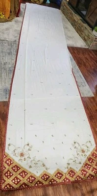 Antigo indiano Saree bordado de seda feito à mão bordado pesado 45 x 207 polegadas  - Imagem 1 de 4