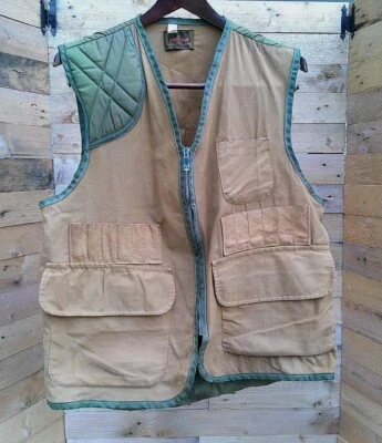 VTG SafTBak Bird Hunting Vest Mens L Tan Full Zip Game Pouch Shoulder Pad Shell  - Image 1 of 4