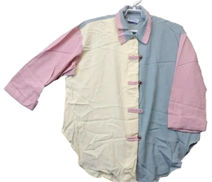 Vtg Womens BEDFORD FAIR Color Block Pastel Shirt 90's Y2K Chinese Vibe Top - Picture 1 of 11