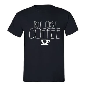 But First Coffee Shirt Workout Yoga Heart Mug Funny tshirt Unisex T-Shirt Black - Picture 1 of 2
